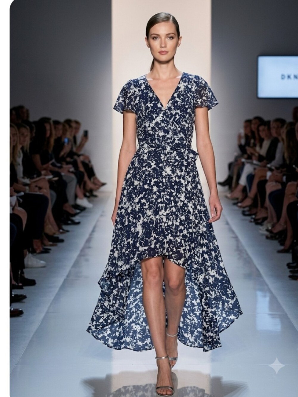 Donna Karan DKNY Floral Navy High-Low Wrap Dress Size 12